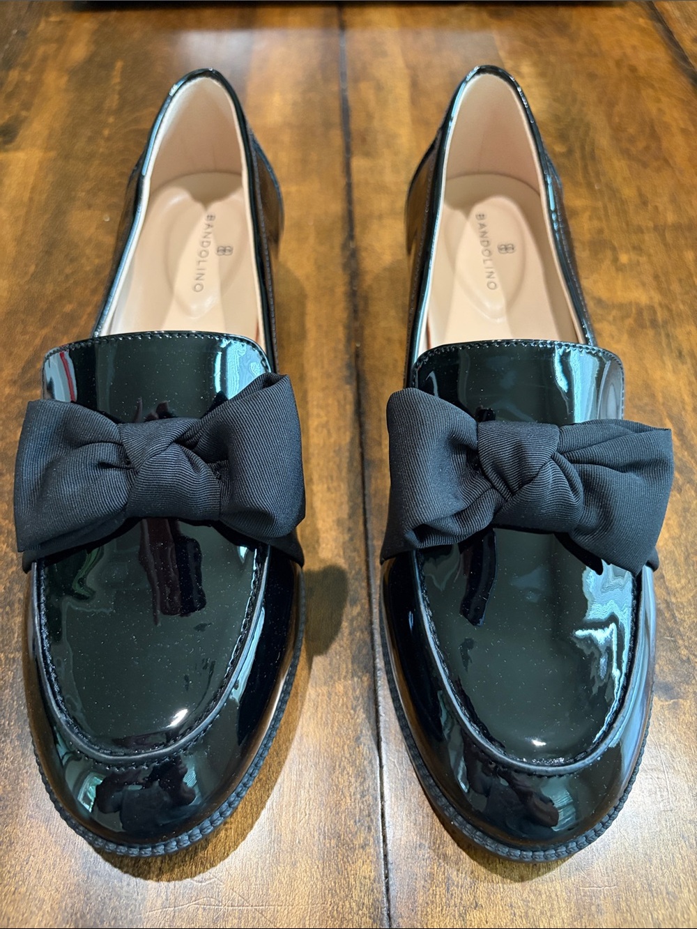 Bandolino Black Patent Loafers with Fabric Bows